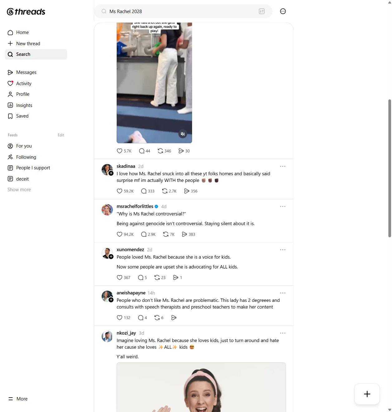 Threads: another "Ms Rachel 2028" post from a regular account