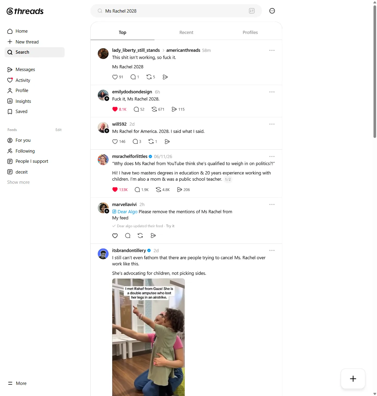 Threads search: "Ms Rachel 2028"