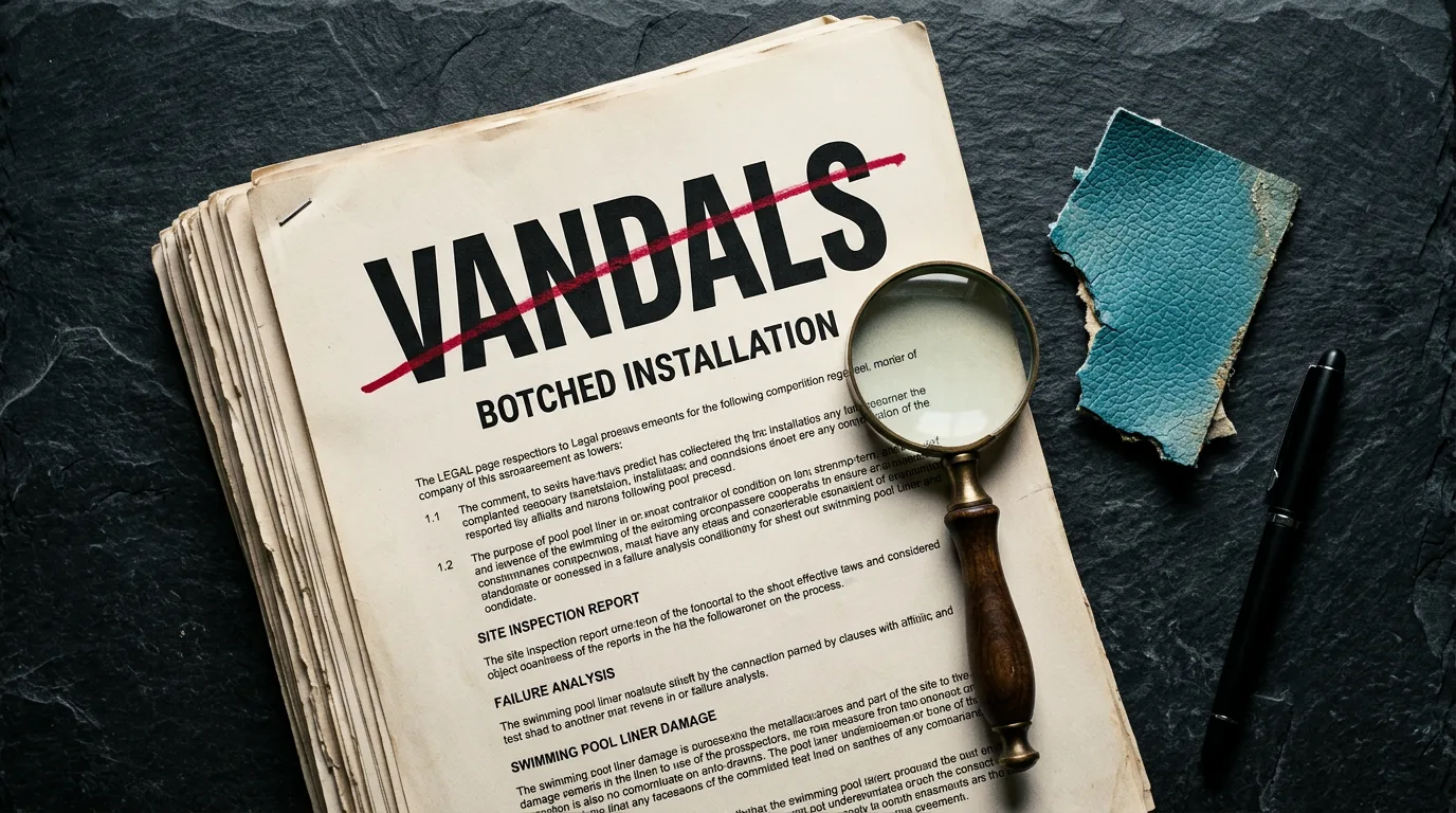 A twenty-page legal document with the word VANDALS crossed out and BOTCHED INSTALLATION written beneath.