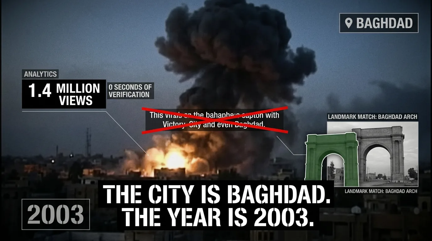 Footage timestamped Baghdad 2003 beneath a caption claiming tonight.
